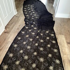 Indian WOMENS NWT‎ SYNTHETIC BLACK SEQUINS w/Attach BLOUSE PC SAREE SARI FABRIC